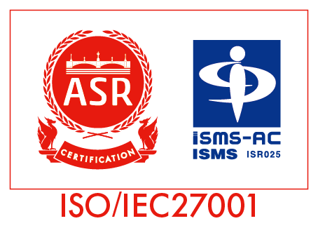 ASR 登録マーク・ISMS-AC 認定シンボル（ISMS ISR025）ISO/IEC 27001